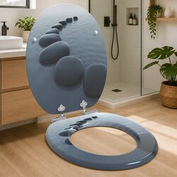 Elegant Grey Toilet Seat with Soft-Close Function 44 x 38 cm