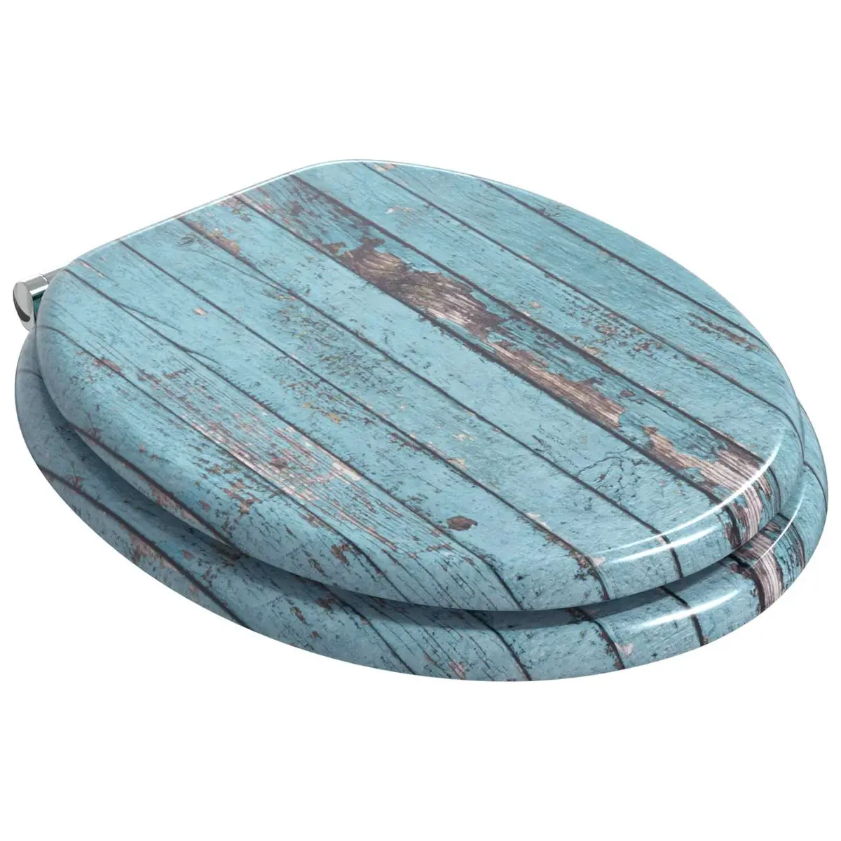 Soft-Close Toilet Seat 44 x 38 cm Blue MDF Bathroom Fixture Non-Slip Bumpers