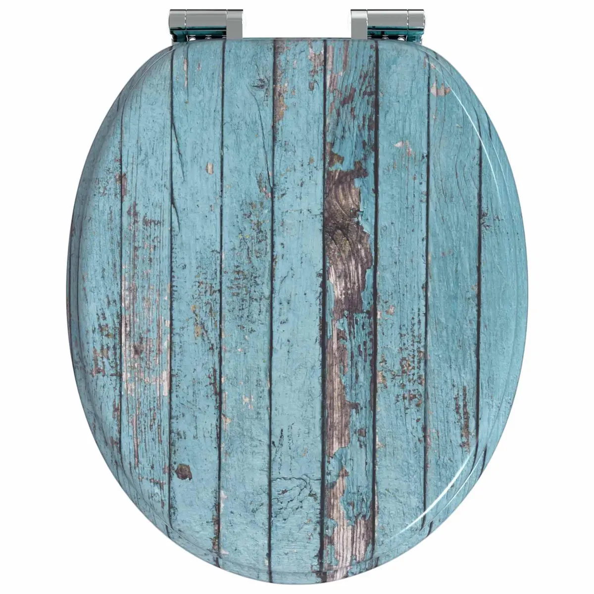 Soft-Close Toilet Seat 44 x 38 cm Blue MDF Bathroom Fixture Non-Slip Bumpers