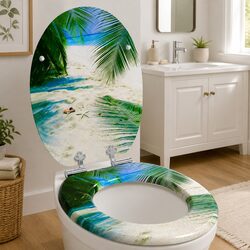 Soft-Close Toilet Seat Green MDF 44 x 38 cm Bathroom Fixture Non-Slip Bumpers