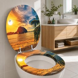 Soft-Close Toilet Seat Orange MDF Board Bathroom Accessory 44 x 38 cm