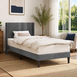 Grey Velvet Bed Frame 90 x 190 cm for a Modern Bedroom