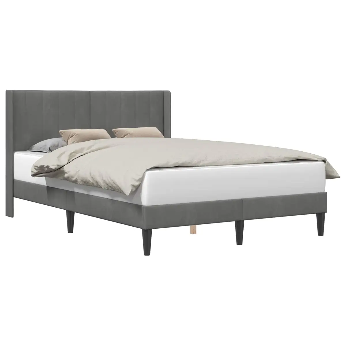 Bed Frame with Velvet Headboard Dark Grey 153 x 203 cm Modern Bedroom Furniture