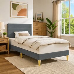 Elegant Grey Fabric Bed Frame with Headboard for Cozy Spaces