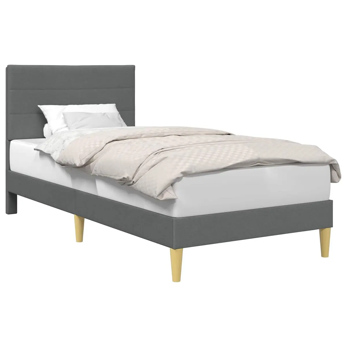 Bed Frame 107 x 203 cm Fabric Upholstered Headboard Dark Grey Modern