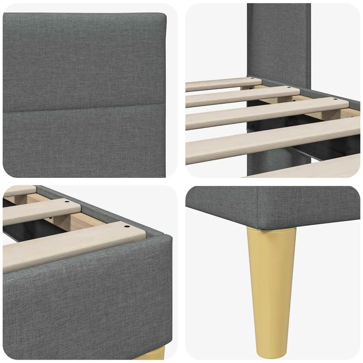 Bed Frame 107 x 203 cm Fabric Upholstered Headboard Dark Grey Modern