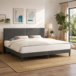 Bed Frame with Headboard Dark Grey 180 x 200 cm Corduroy Fabric Modern Bedroom