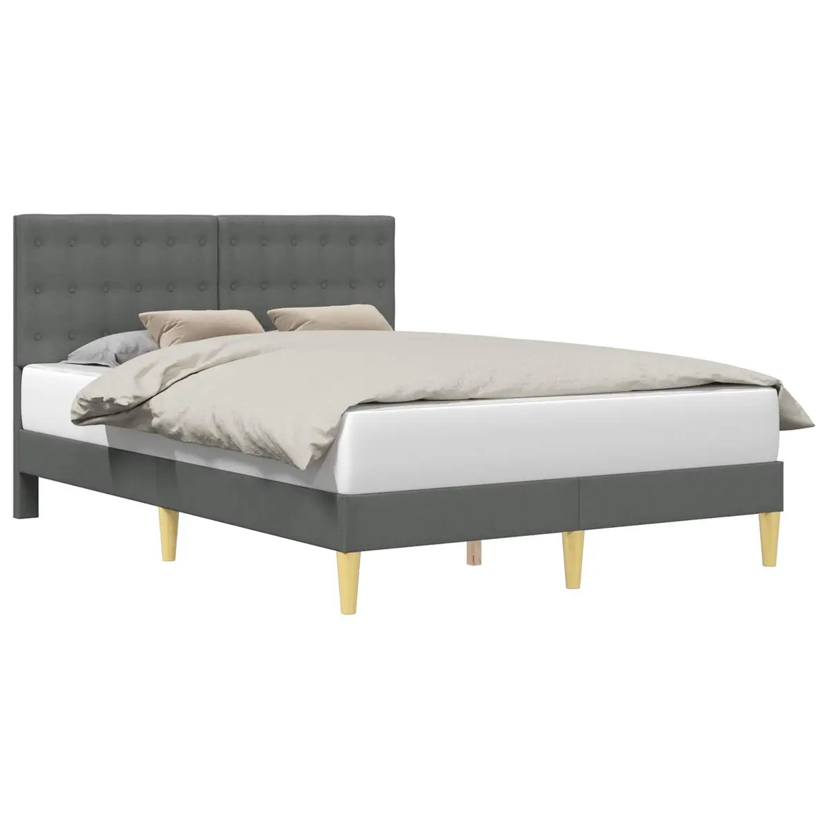 Bed Frame with Fabric Headboard Dark Grey 153 x 203 cm Bedroom Furniture