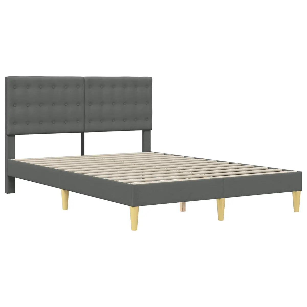 Bed Frame with Fabric Headboard Dark Grey 153 x 203 cm Bedroom Furniture