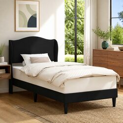 Faux Leather Bed Frame with Headboard, 107 x 203 cm, Black