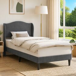 Bed Frame with Velvet Headboard Dark Grey 90 x 190 cm Modern Bedroom Furniture