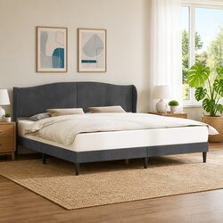 Modern Dark Grey Bed Frame with Velvet Headboard 180 x 200 cm