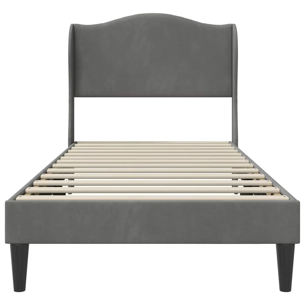 Dark Grey Bed Frame with Velvet Headboard Modern Bedroom Furniture 107 x 203 cm