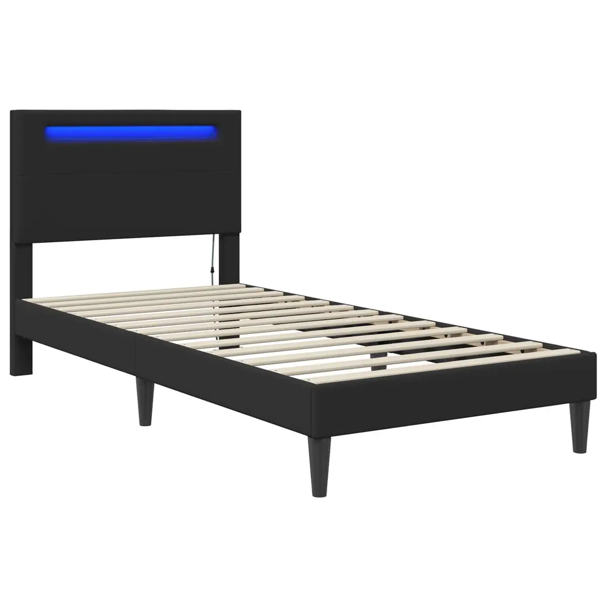 Bed Frame 90 x 190 cm with LED Strip Lights Faux Leather Headboard
