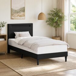 Black Faux Leather Bed Frame with Integrated LED Lighting