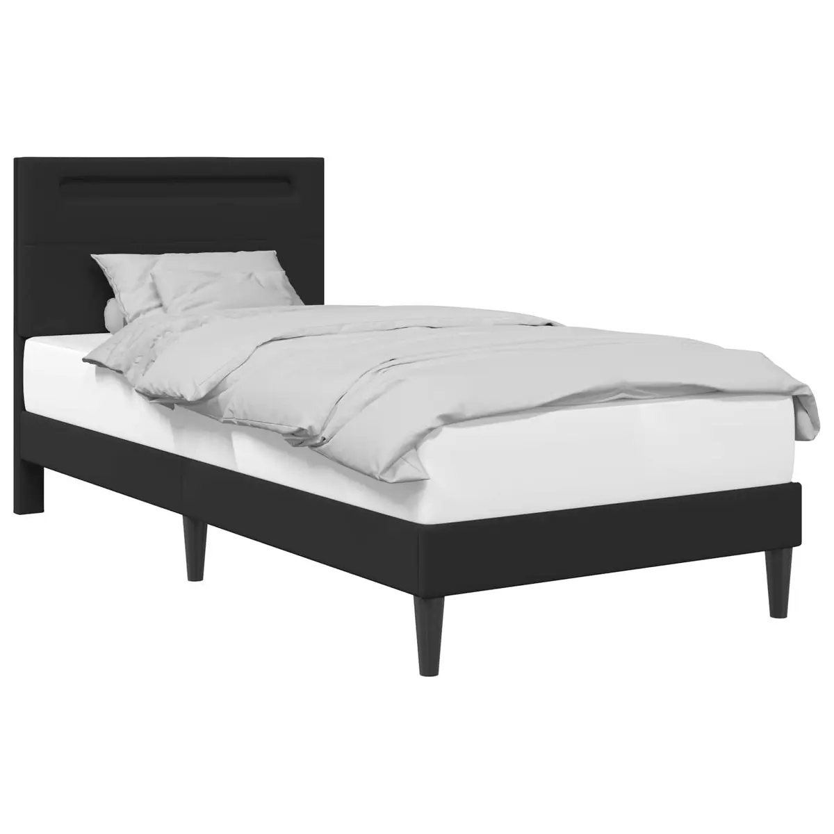 Black Bed Frame 107 x 203 cm Integrated LED Strip Lights Modern Faux Leather