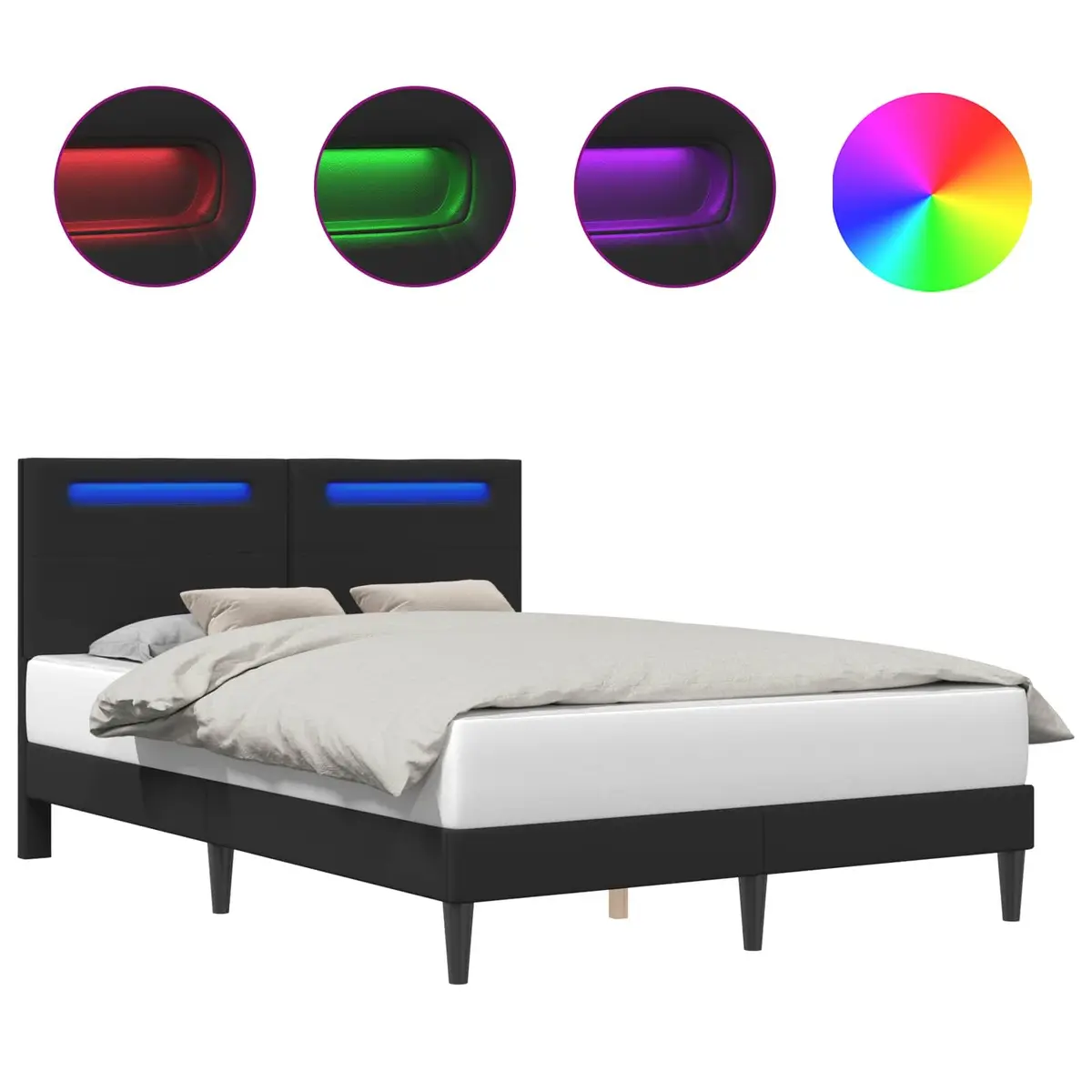 Black Bed Frame with LED Strip Lights USB Powered Modern Bedroom Furniture 137