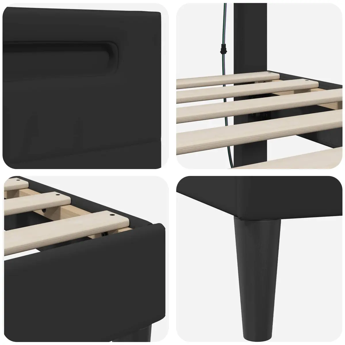 Black Bed Frame with LED Strip Lights USB Powered Modern Bedroom Furniture 137
