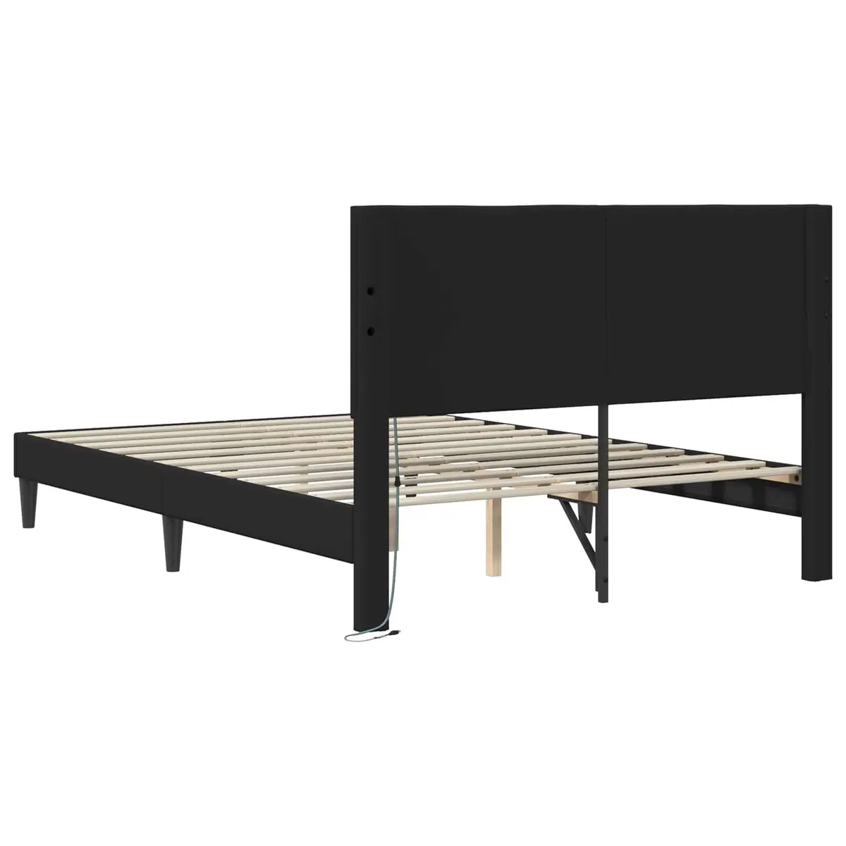 Black Bed Frame 153 x 203 cm LED Strip Lights USB Powered Modern Faux Leather