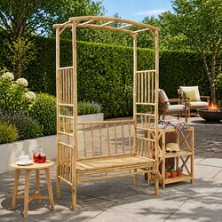 Garden Arch with Bench Bamboo Outdoor Structure Modern Design Patio Backyard