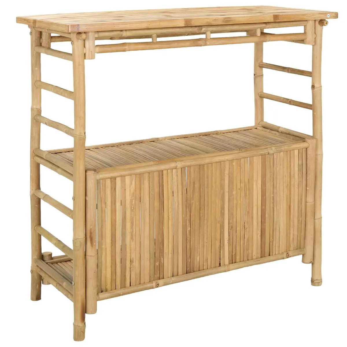 Outdoor Bar Table Bamboo Brown Modern Garden Patio Furniture Shelves