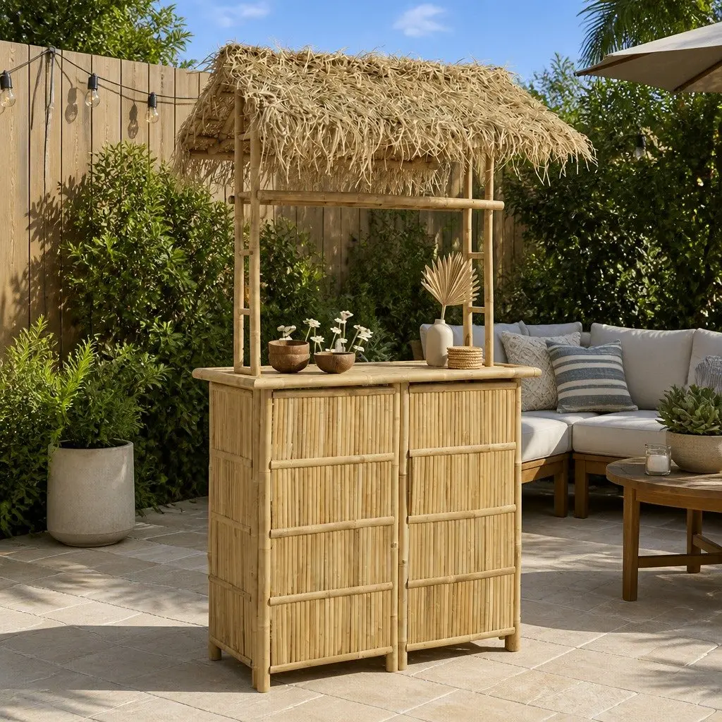 Outdoor Bar Table Bamboo Brown High Cocktail Furniture Patio Garden Backyard