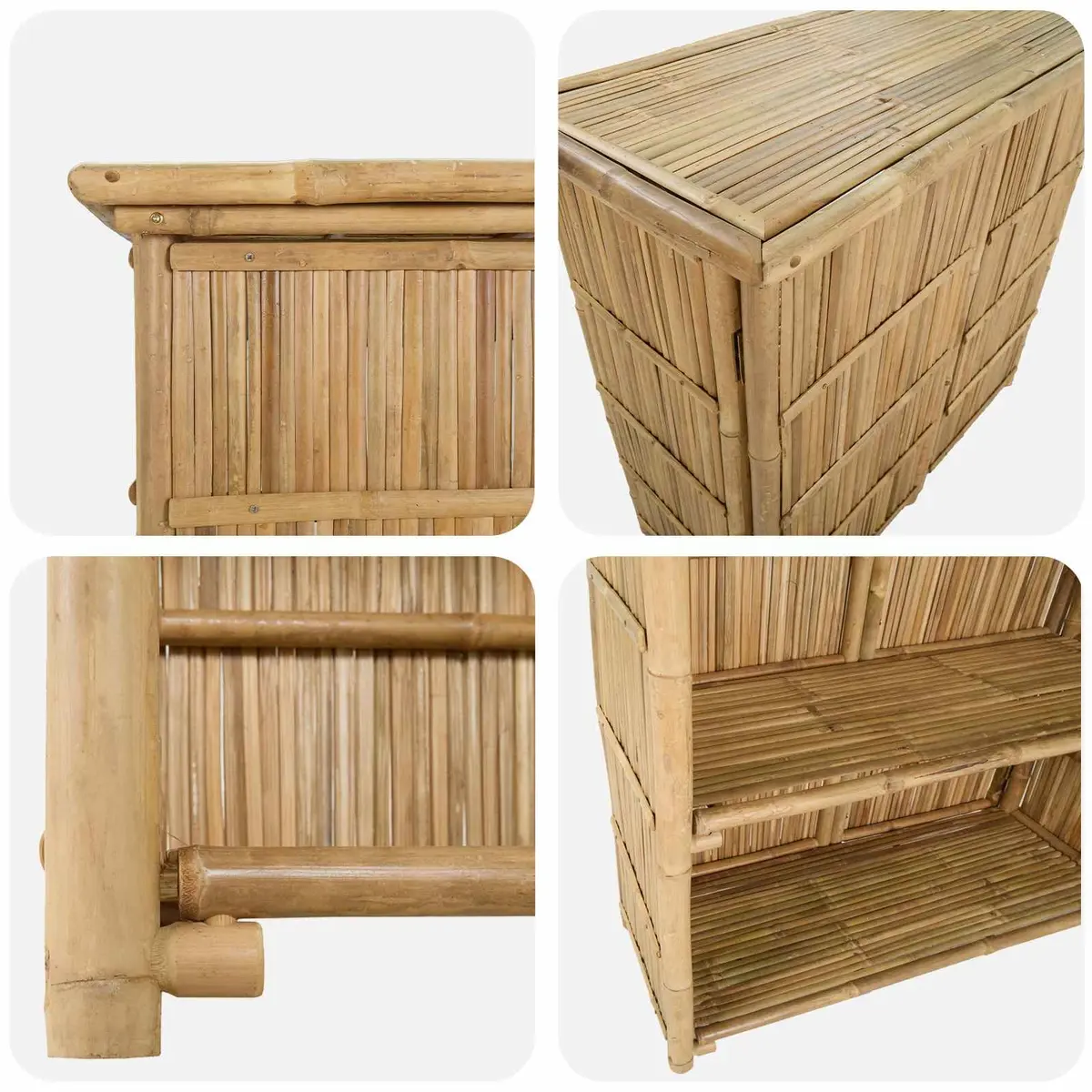 Outdoor Bar Table 115 x 55 x 105 cm Bamboo Natural Brown with Board Shelves for Storage