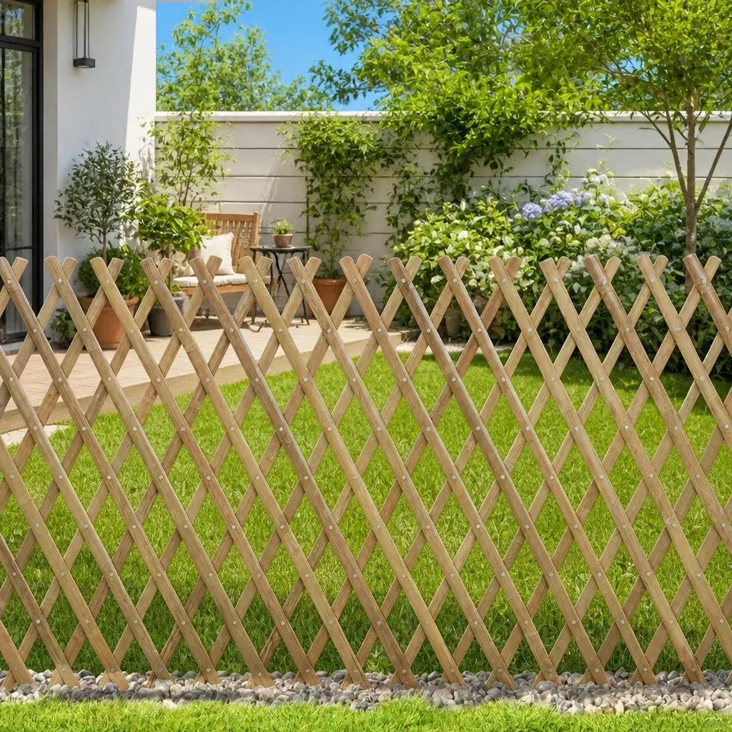 Expandable Bamboo Trellis Fence Panel 100 x 105 cm Natural Adjustable Lattice Garden Plant Support Beige 2 Piece