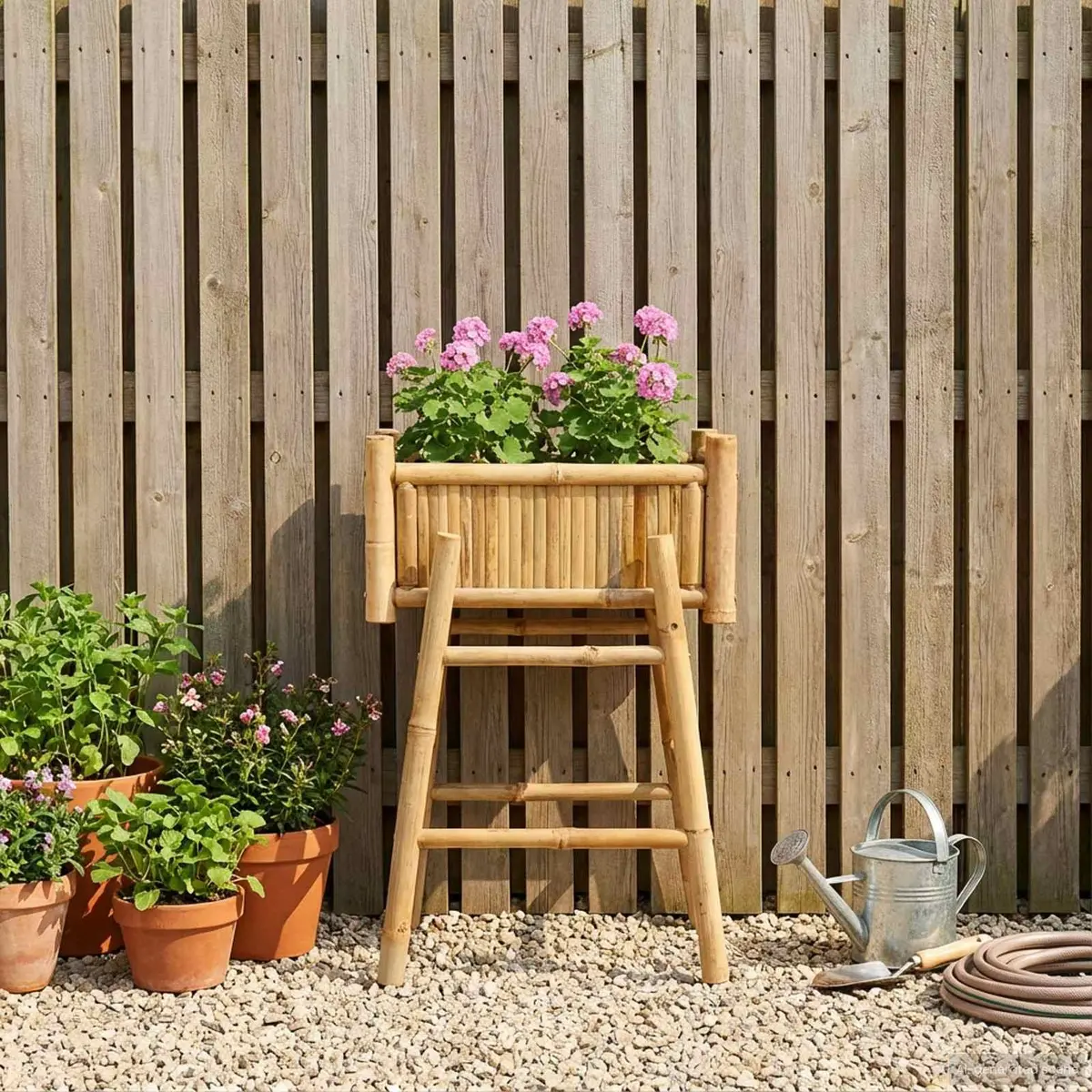 Garden Planter 50x38x74cm Bamboo Outdoor with Holder Natural Brown