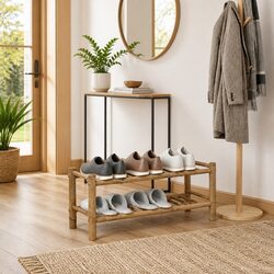 Stylish Natural Brown Shoe Rack with Shelf for Your Home