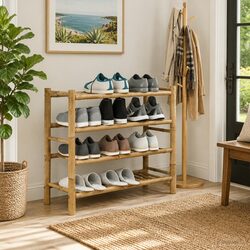 Natural Bamboo Shoe Rack for Hallway Storage 68 x 28 x 63 cm