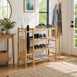Bamboo Shoe Rack with Shelf Brown 88 x 27 x 80 cm Home Storage Solution