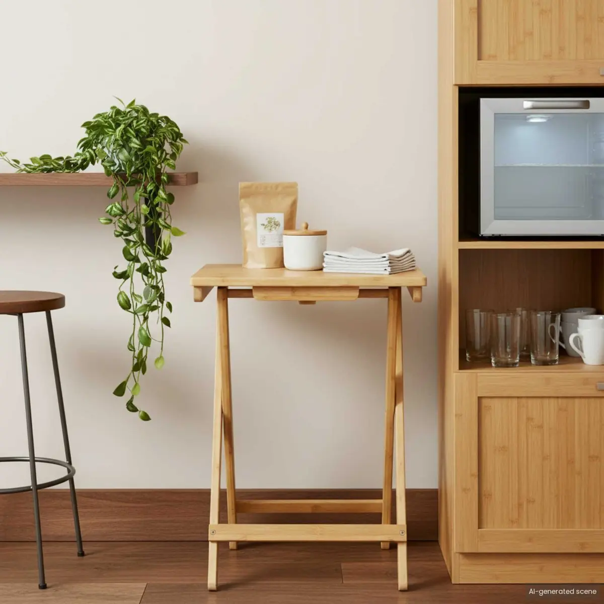 Kitchen Table Folding Bamboo Dining Furniture Space-Saving Rectangular Design