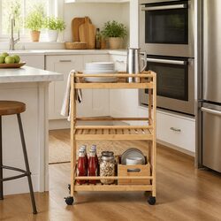 Kitchen Trolley with Wheels 46x38x76cm Three Tier Storage Bamboo Brown