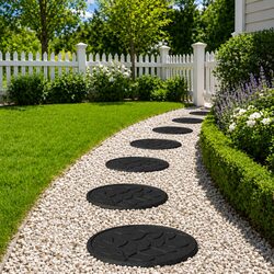 Enhance Your Garden with 6 Black Round Stepping Stones Ø 44 x 2 cm