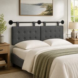 Elevate Your Bedroom with a Grey Fabric Wall-Mounted Headboard
