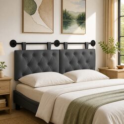 Modern Wall-Mounted Grey Fabric Headboard for Your Space