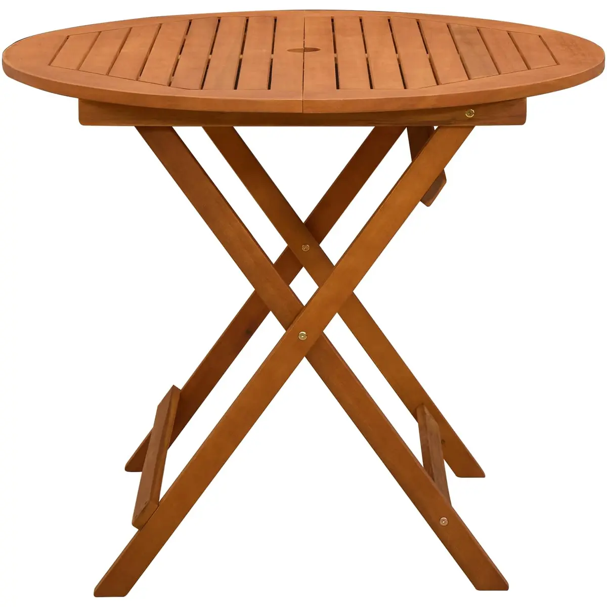 Folding Garden Table 90 cm Round Solid Eucalyptus Wood Outdoor Dining with Parasol Hole