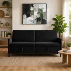 Storage Sofa Black Modern Lift-Up Seat Design Living Room Furniture 192x78x87cm