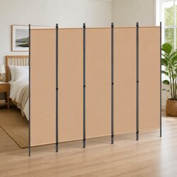 5-Panel Room Divider Folding Privacy Screen 250 x 180 cm Beige Fabric Partition