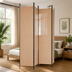 4-Panel Room Divider Beige Fabric Foldable Privacy Screen Partition 200x220cm