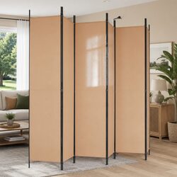 Folding Room Divider: Beige 6-Panel Privacy Solution