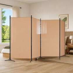 4-Panel Room Divider Beige Folding Privacy Screen Fabric Steel Frame 346x180cm