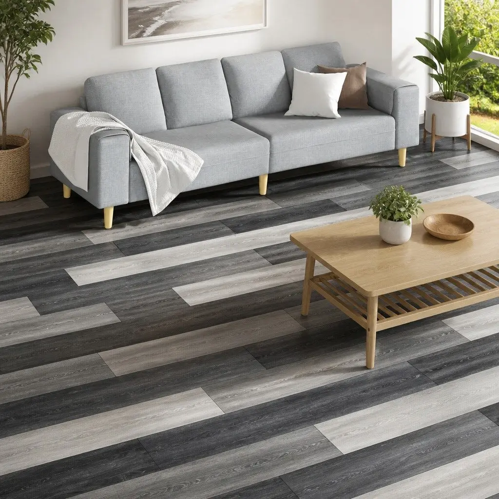 Self-Adhesive PVC Flooring Planks 18 Pieces Black White Easy Installation Indoor Floor