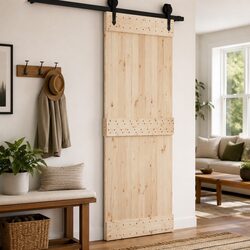 Solid Pine Wood Interior Door 90 x 210 cm Modern Minimalist Design Natural