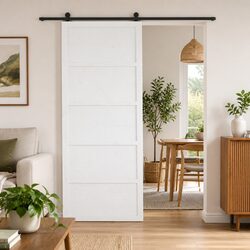 Barn Door White Sliding 100 x 208 cm Solid Pine Wood Rustic Interior