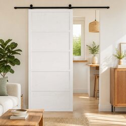 Barn Door Sliding White 90 x 208 cm Solid Pine Wood Space-Saving Home Interior