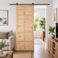Space-Saving 90cm Barn Door in Natural Pine Wood
