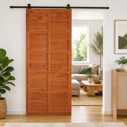 Solid Pine Wood Barn Door Sliding Rustic Brown Interior Space-Saving 80x208cm