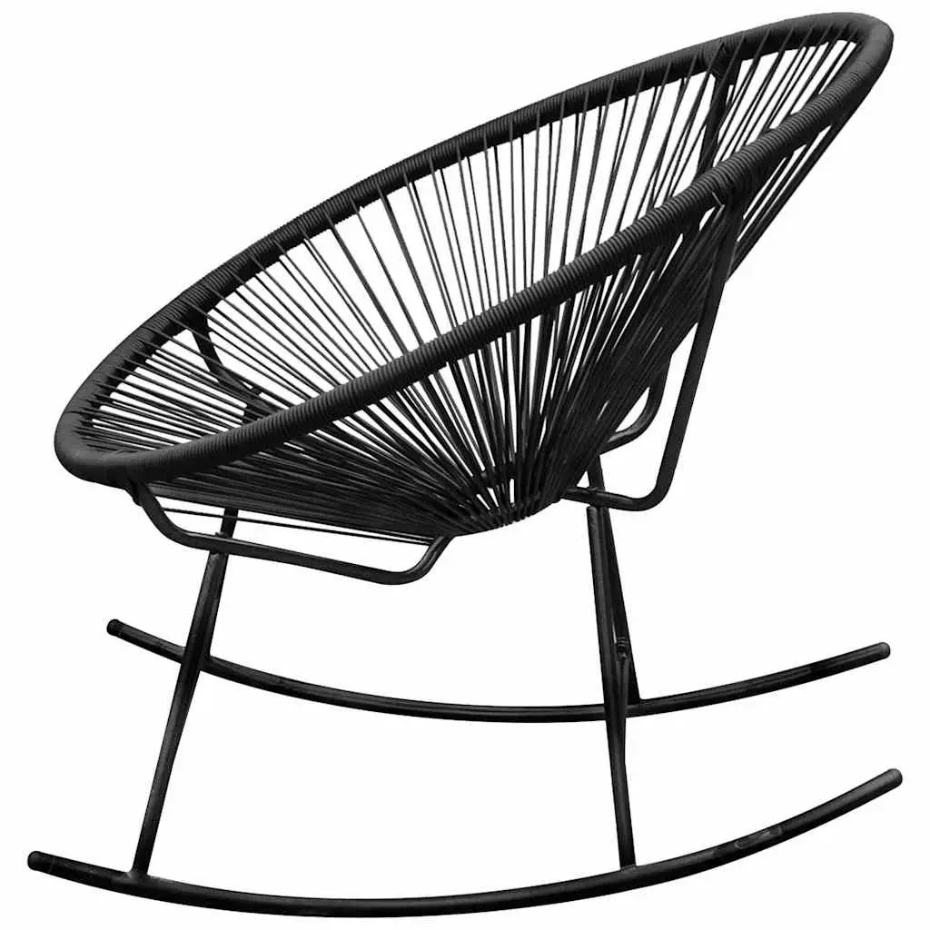 Outdoor Rocking Chair Black Oval Shape Weather Resistant PE Rattan Garden Furniture